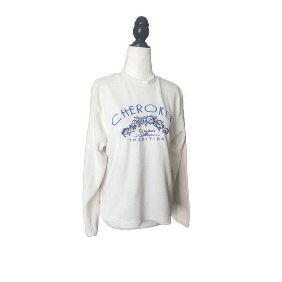 Cream Sherpa Crewneck Cherokee 90s Y2k Floral Classic Crew Sweatshirt - Picture 1 of 5